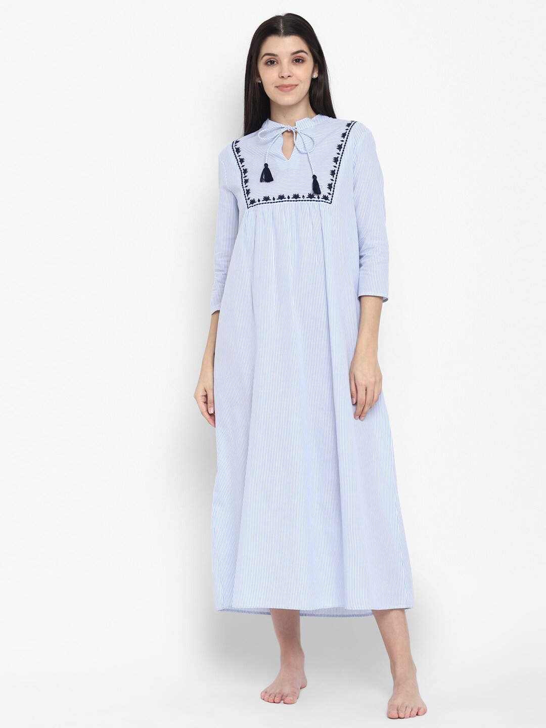 

BLANC9 Blue Embroidered Maxi Nightdress