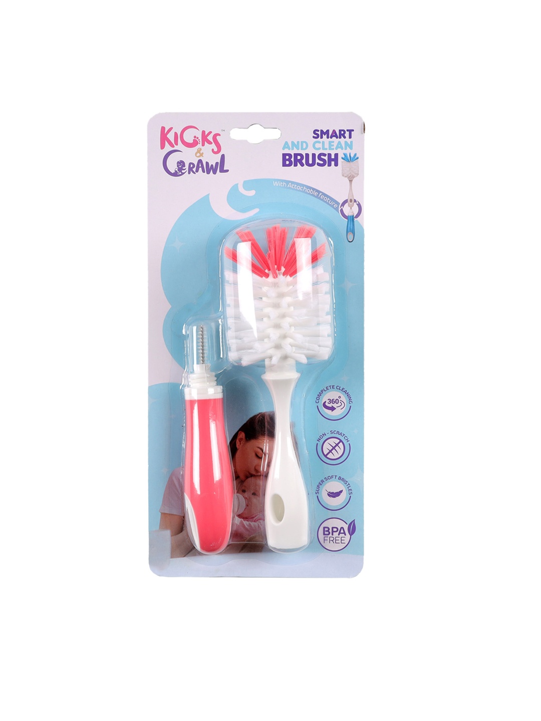 

KICKS & CRAWL Pink & White Smart & Clean Bottle Brush