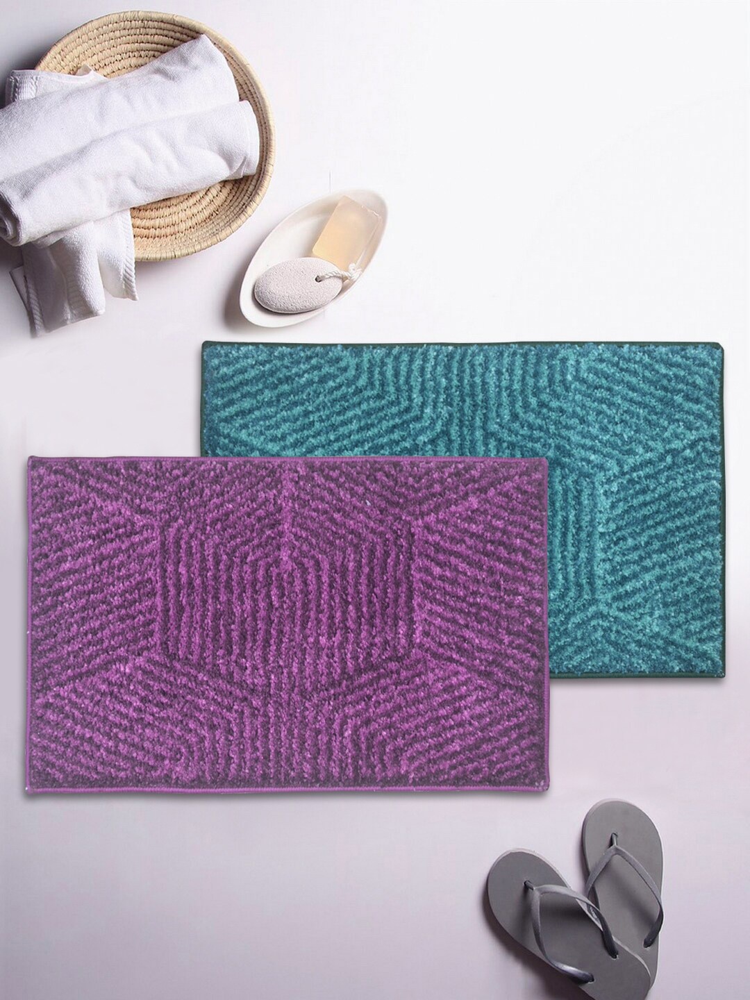 

BIANCA Set Of 2 Textured 1850 GSM Microfibre Anti-Skid Bath Rugs, Purple