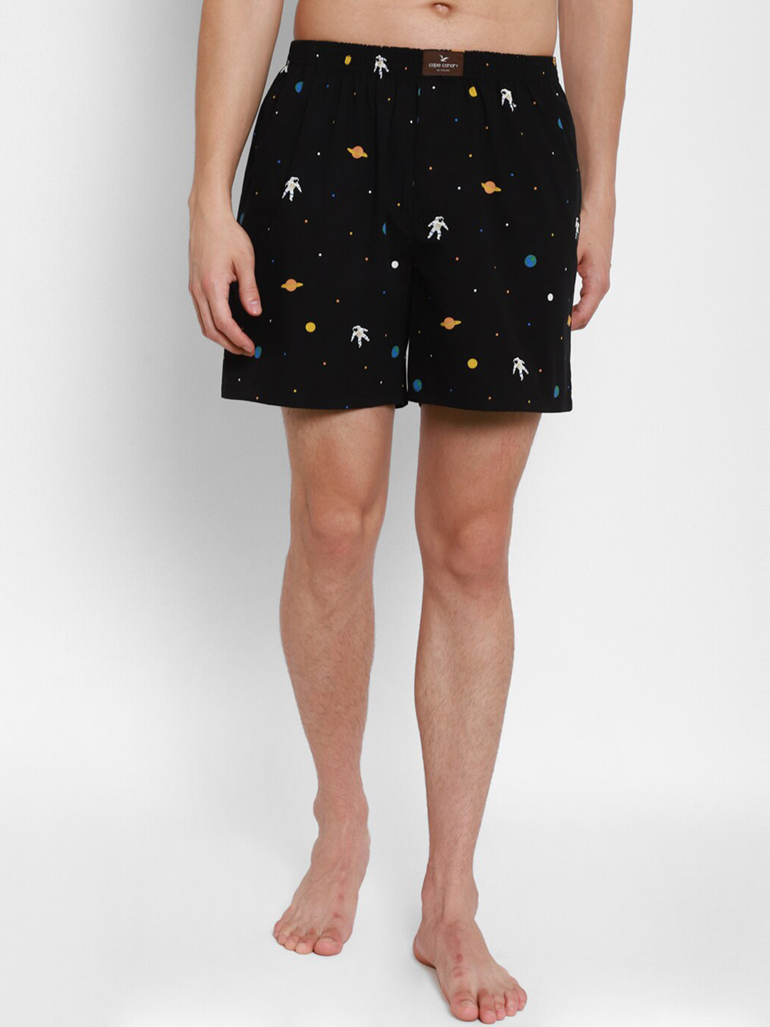

cape canary Men Black & White Printed Cotton Boxers CCAMBXSPACEBLACK