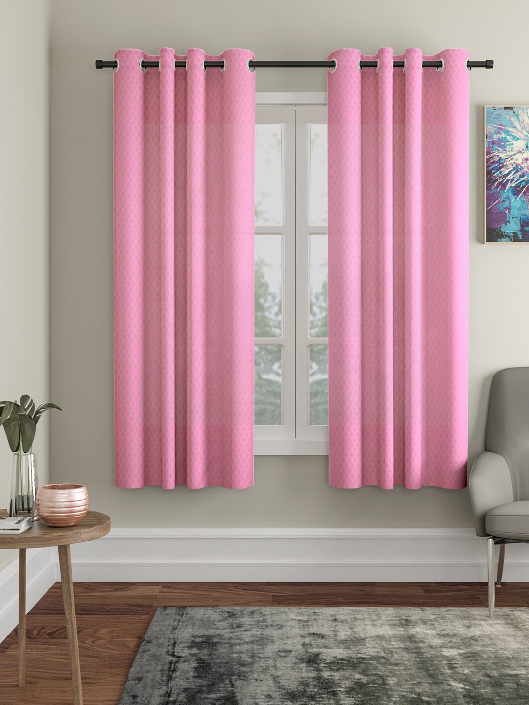 HOSTA HOMES Pink Set of 2 Window Curtain