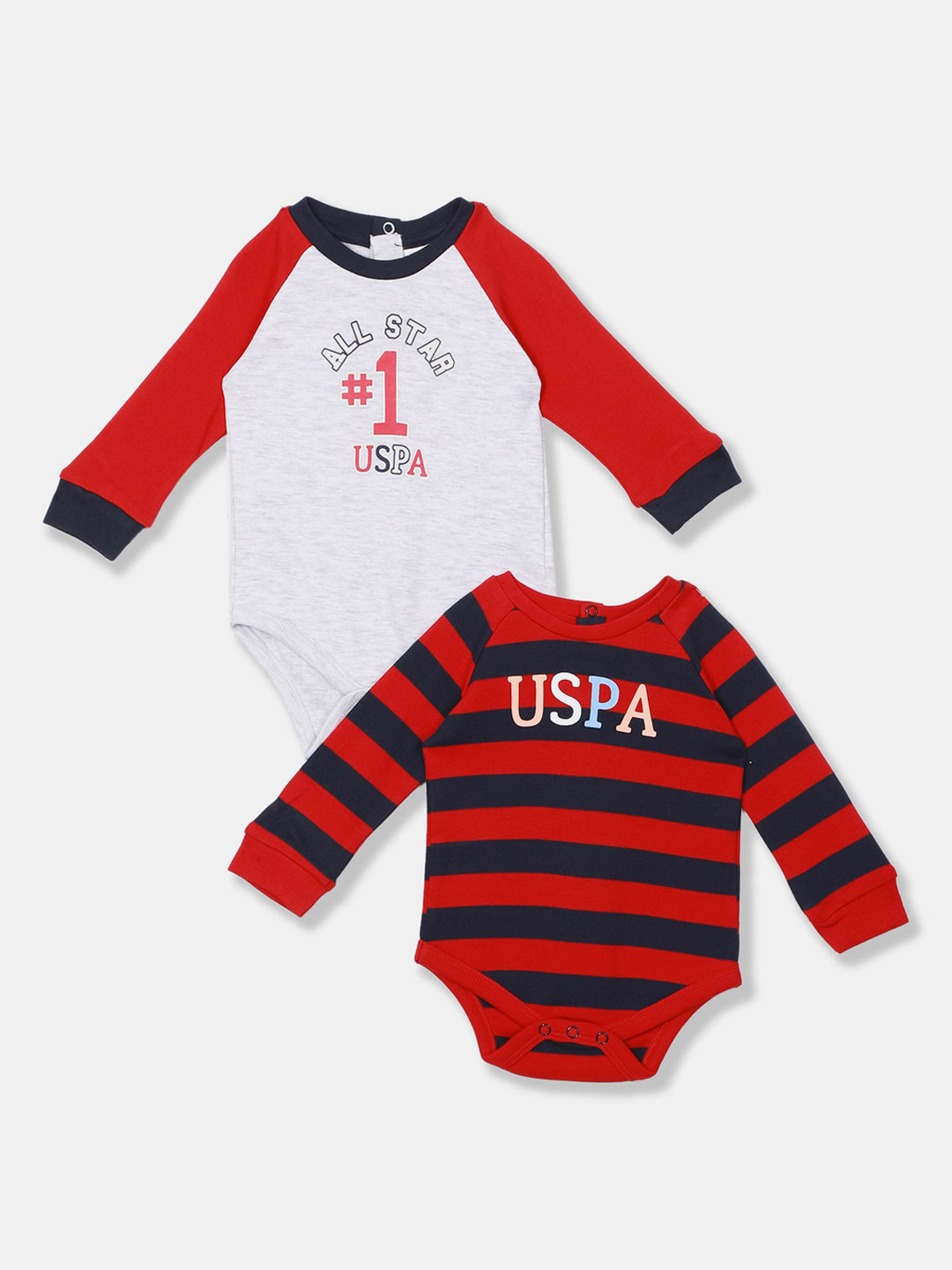 

U.S. Polo Assn. Boys red & White Pack of 2 Baby Assorted Long Sleeve Rompers