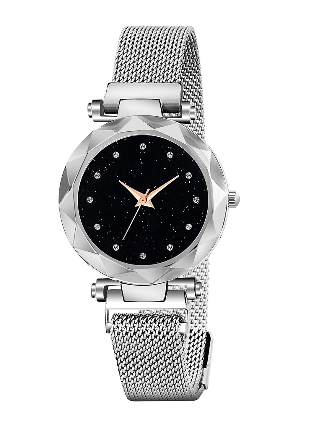 

SWADESI STUFF Women Silver Textured Analogue Watch-12 POINT SILVER MAGNET