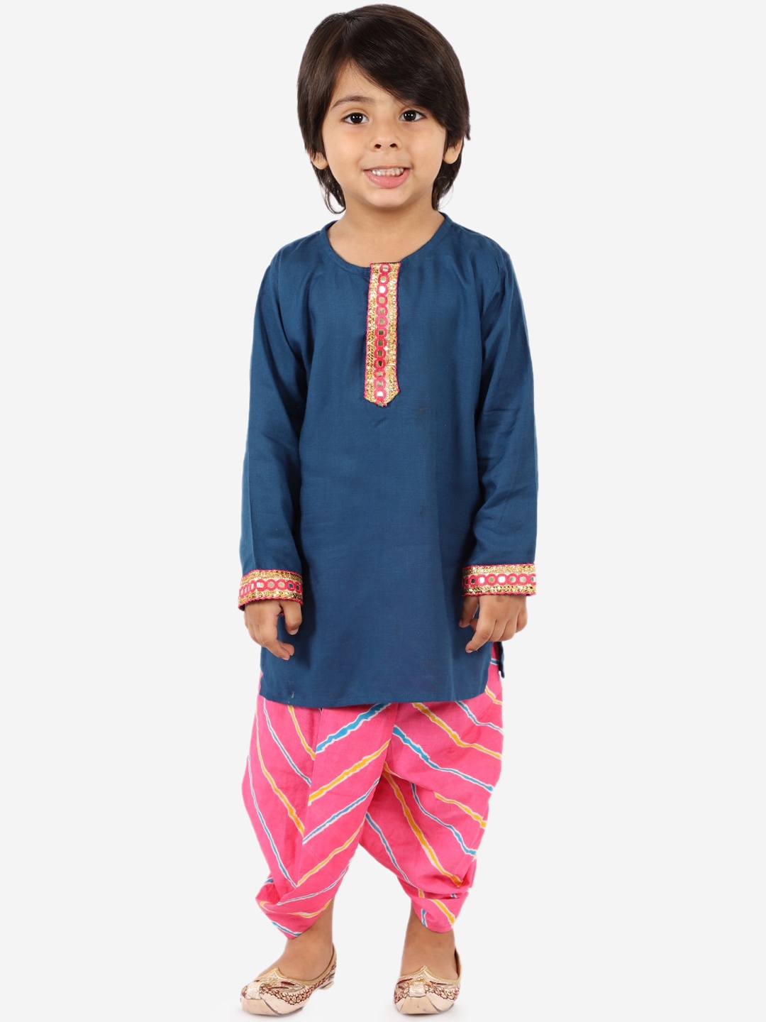 

KID1 Boys Navy Blue Embroidered Pure Cotton Kurti with Dhoti Pants