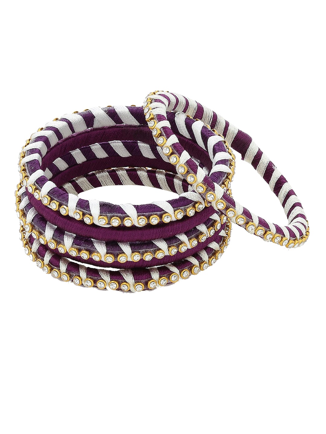 

AKSHARA Set Of 6 Purple & White Stone-Studded Handcrafted Bangles