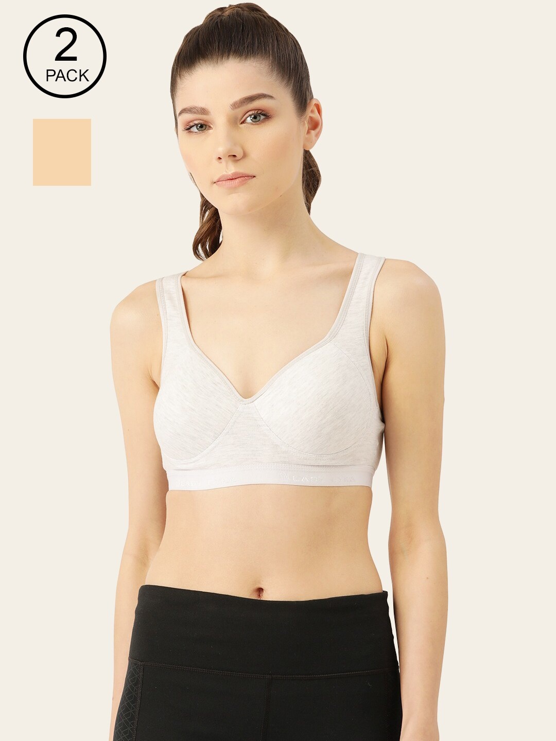 

Lady Lyka Multi Pack of 2 Lightly Padded Racerback Workout Sports Bra PROVOGUE-LGRY-SKN
