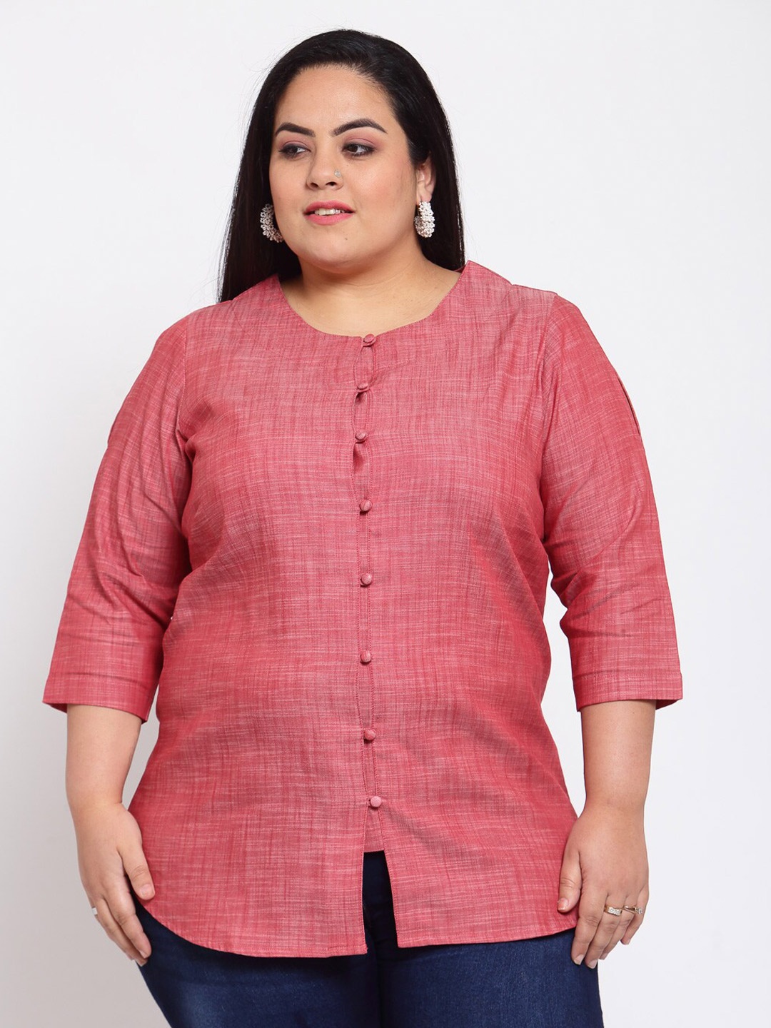 

plusS Pink Shirt Style Cotton Top