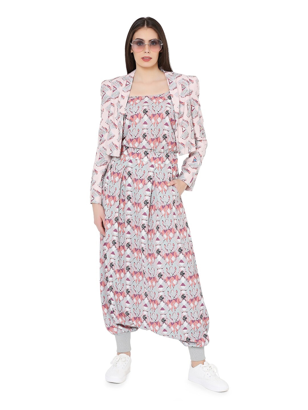 

PS PRET BY PAYAL SINGHAL Women Grey & Peach-Coloured Printed Top with Dhoti Pants