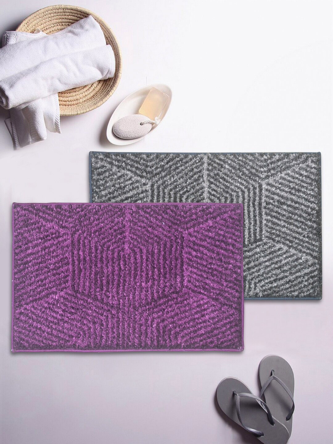 

BIANCA Set Of 2 Textured Microfibre 1850 GSM Anti-Skid Bath Rugs, Purple