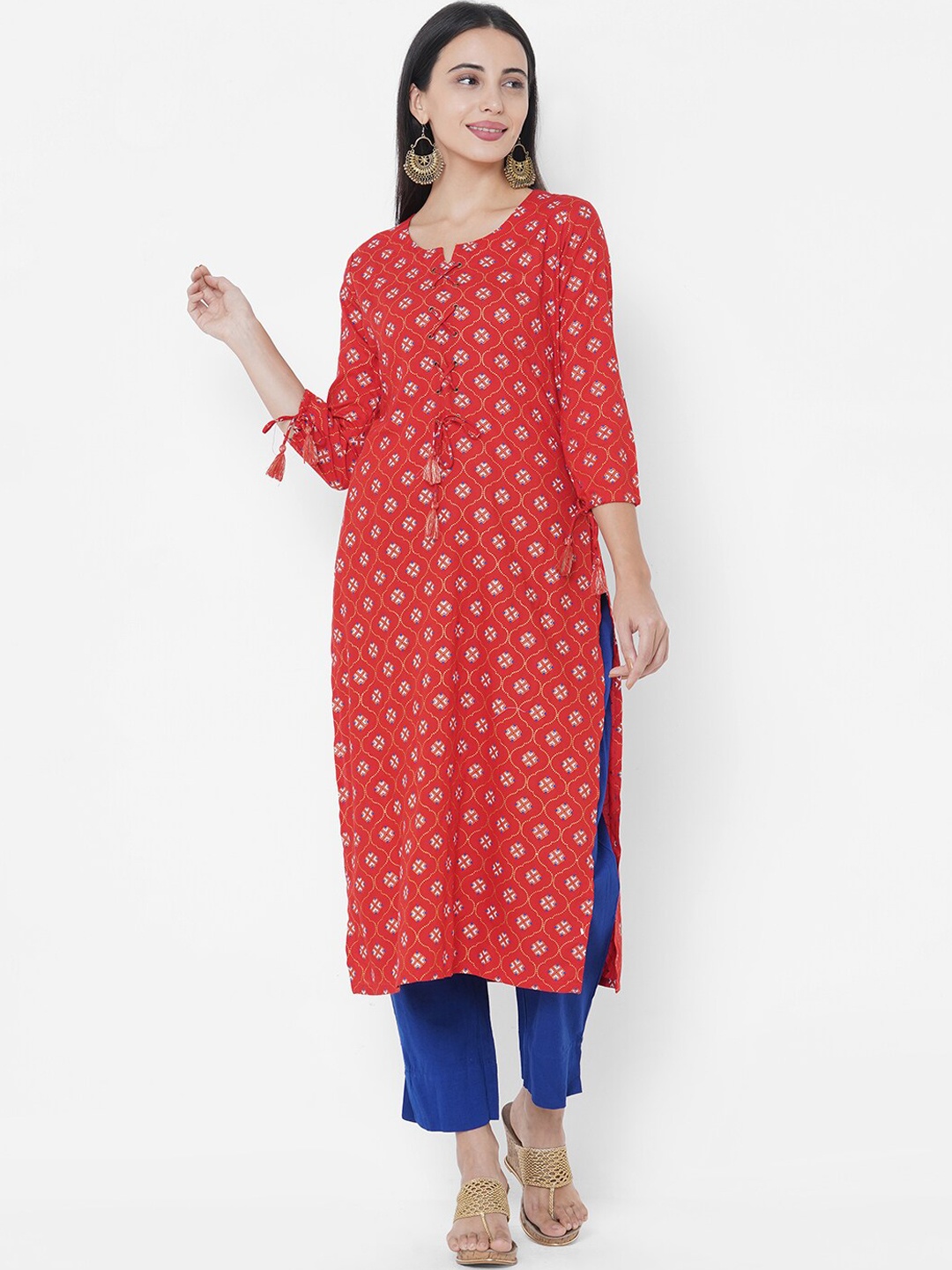 

FASHOR Women Red & Gold Ethnic Motifs Printed Kurta