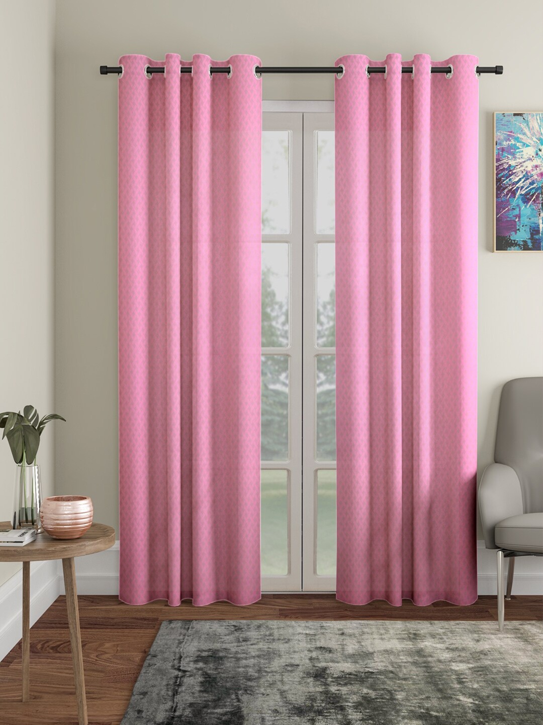HOSTA HOMES Pink Set of 2 Geometric Door Curtain