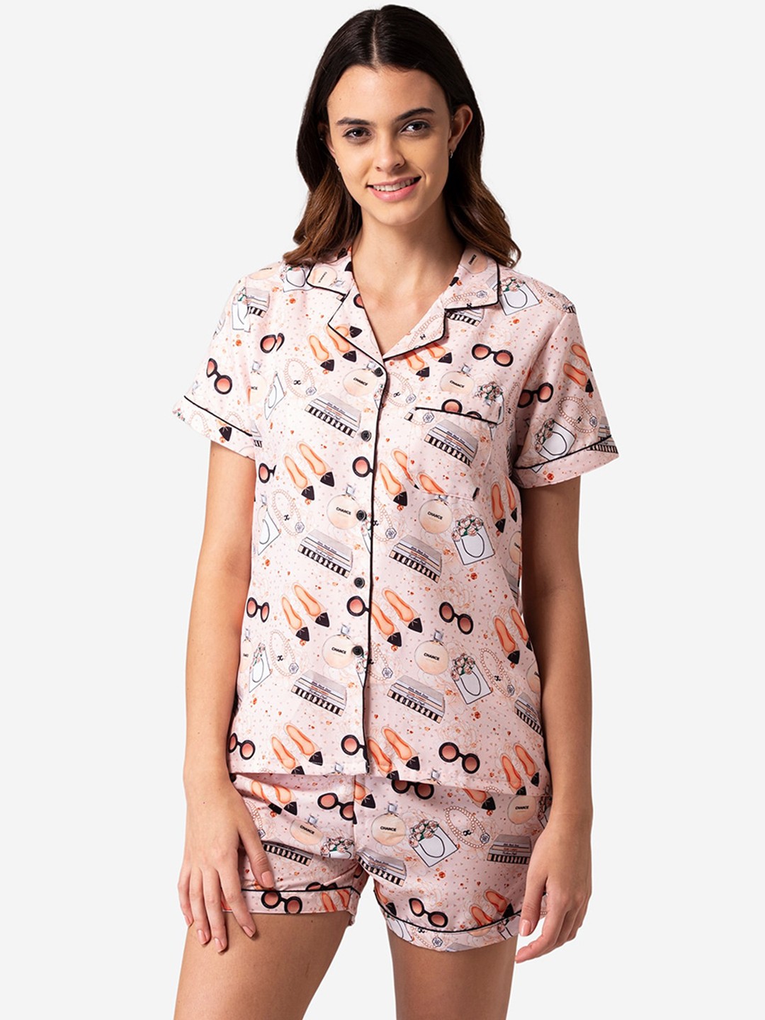 

Bellofox Women Pink & Orange Printed Night suit