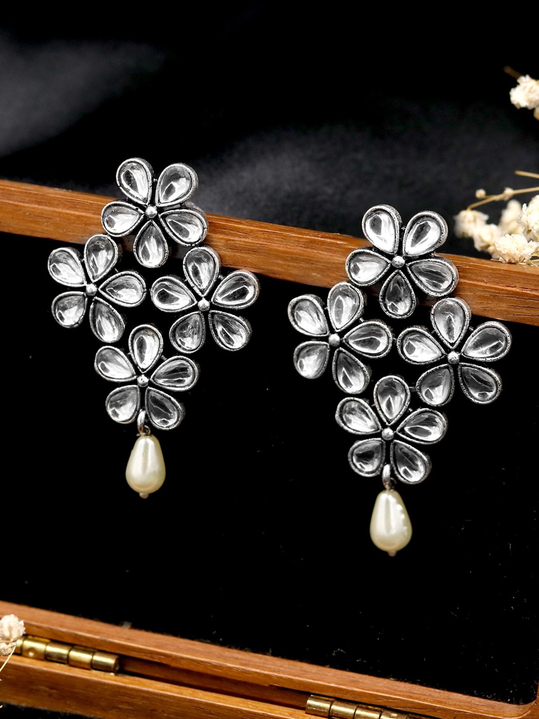 

TEEJH Silver-Toned Contemporary Drop Earrings