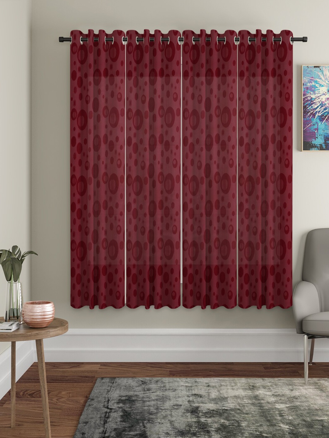 

HOSTA HOMES Maroon Set of 4 Geometric Window Curtain