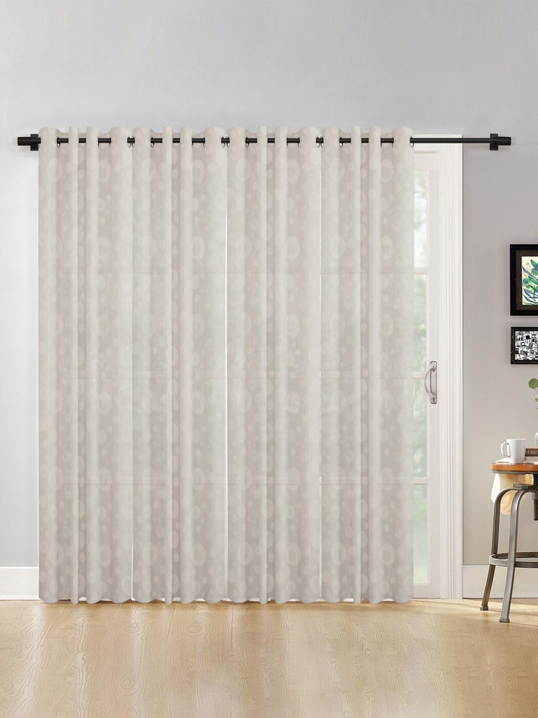 HOSTA HOMES Cream-Coloured Set of 4 Geometric Long Door Curtain