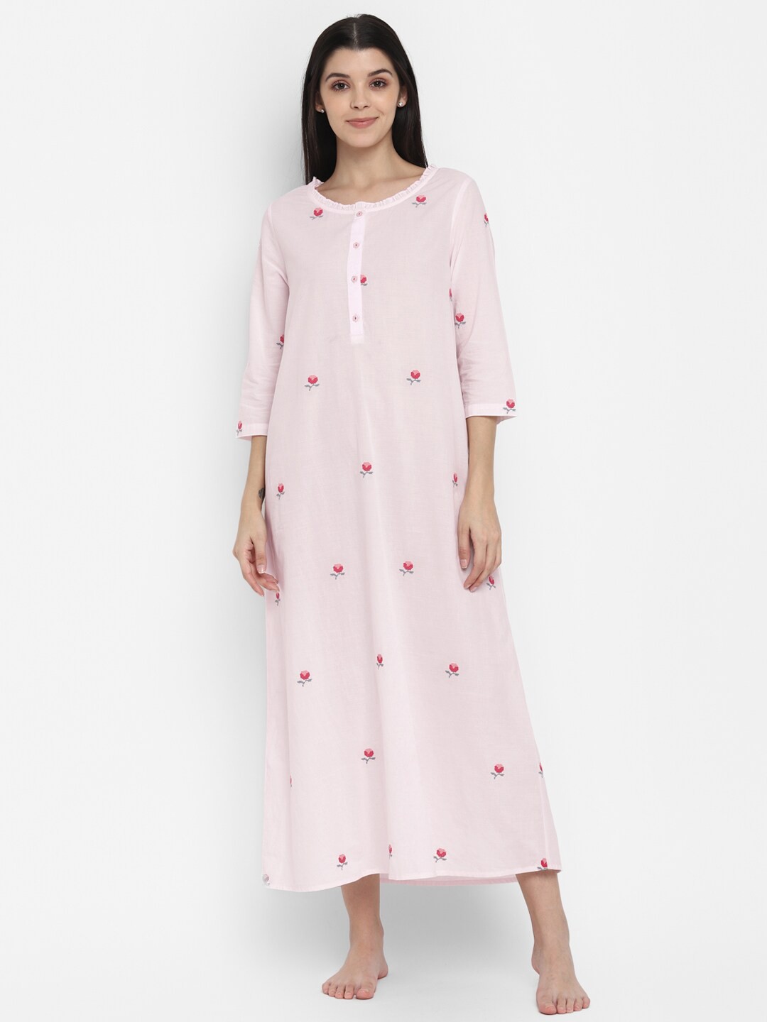 

BLANC9 Women Pink Printed Cotton Nightdress