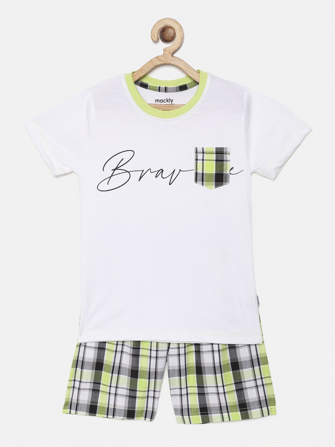 

mackly Boys White & Black Printed Night suit