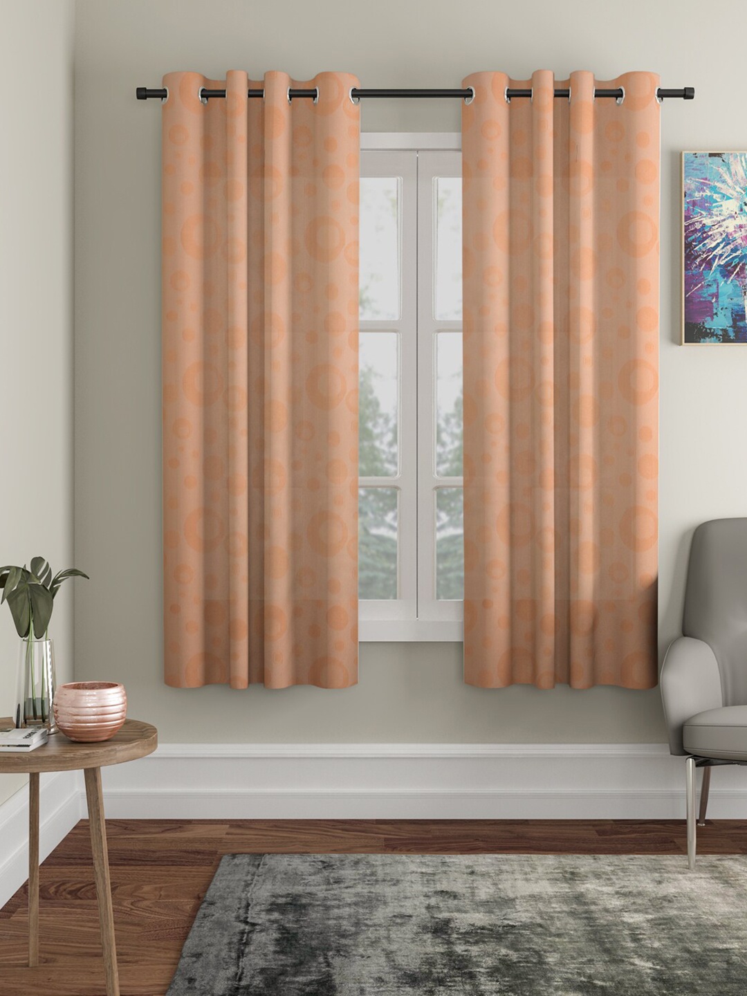 

HOSTA HOMES Brown Set of 2 Geometric Window Curtain