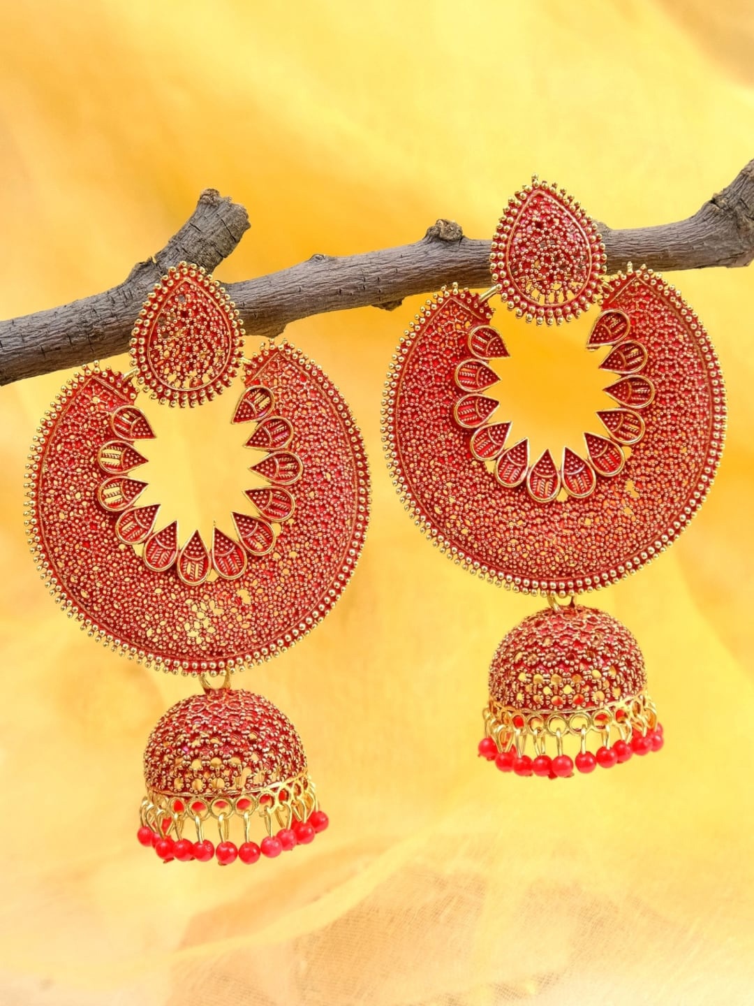 

Crunchy Fashion Gold-Plated Jalidar Style Contemporary Chandabali Jhumkas Earrings