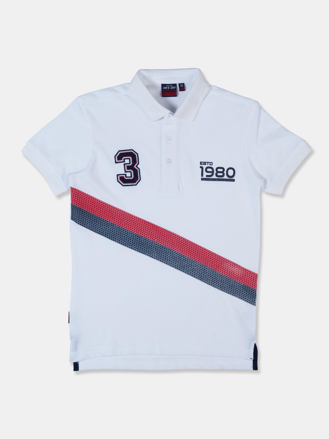 

Gini and Jony Boys White Printed Polo Collar Applique Pure Cotton T-shirt