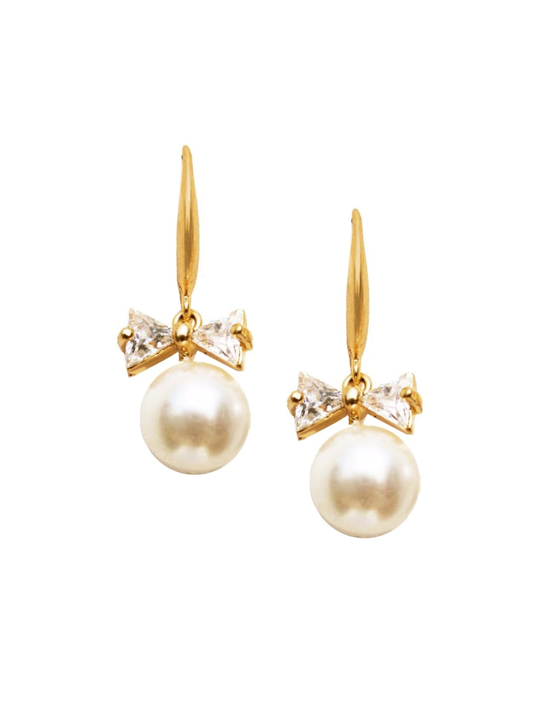 

JOKER & WITCH Gold-Toned & Pearl Bow Detail Classic Hoop Earrings