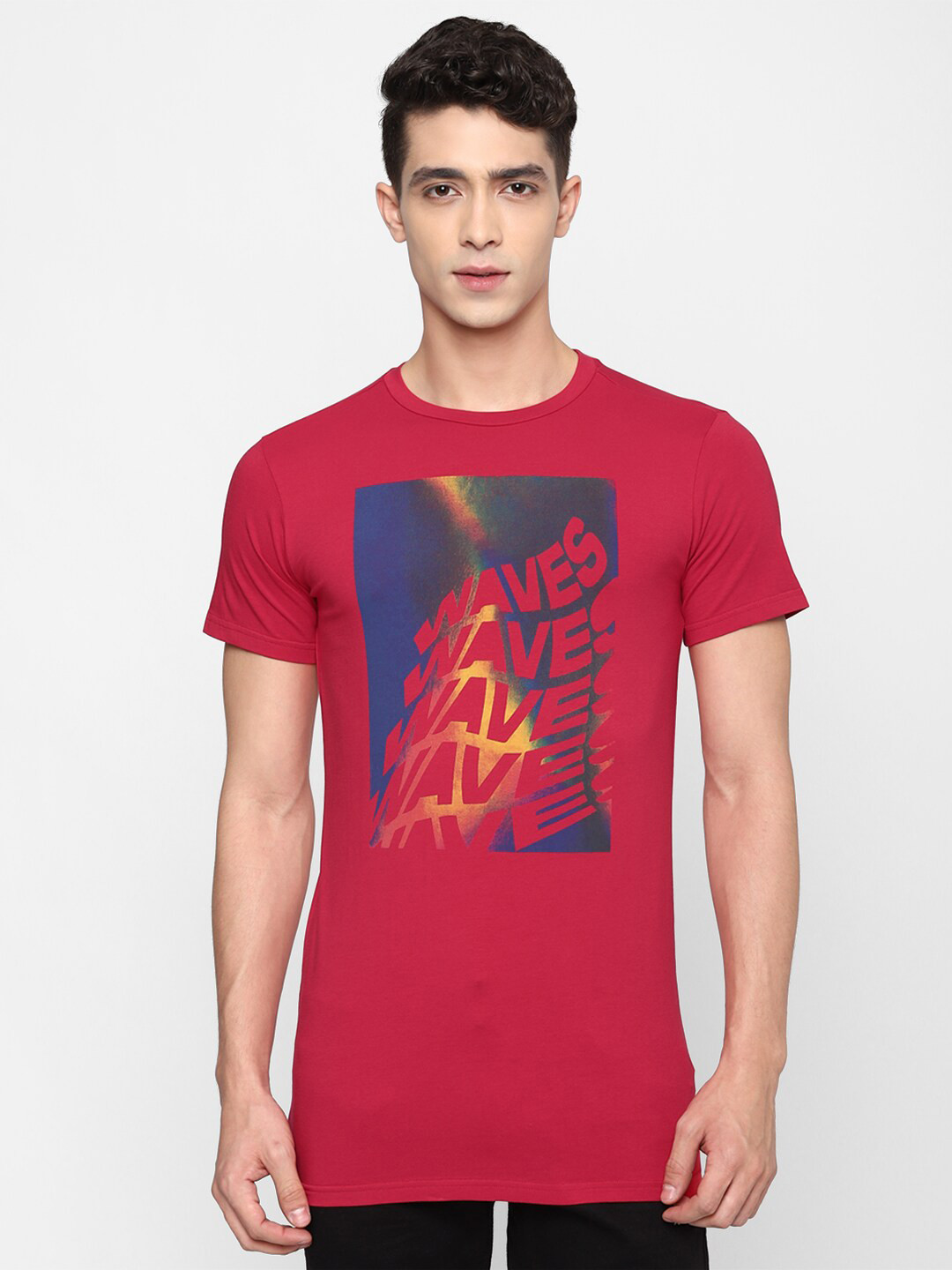 

FOREVER 21 Men Red & Navy Blue Printed T-shirt