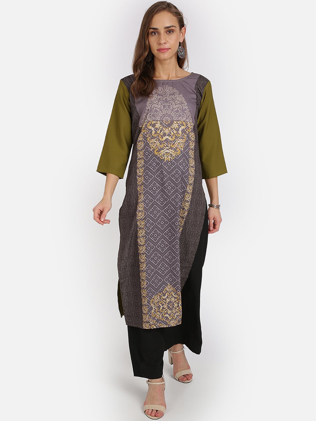 

SAADHVI Women Green Ethnic Motifs Printed Crepe Kurta