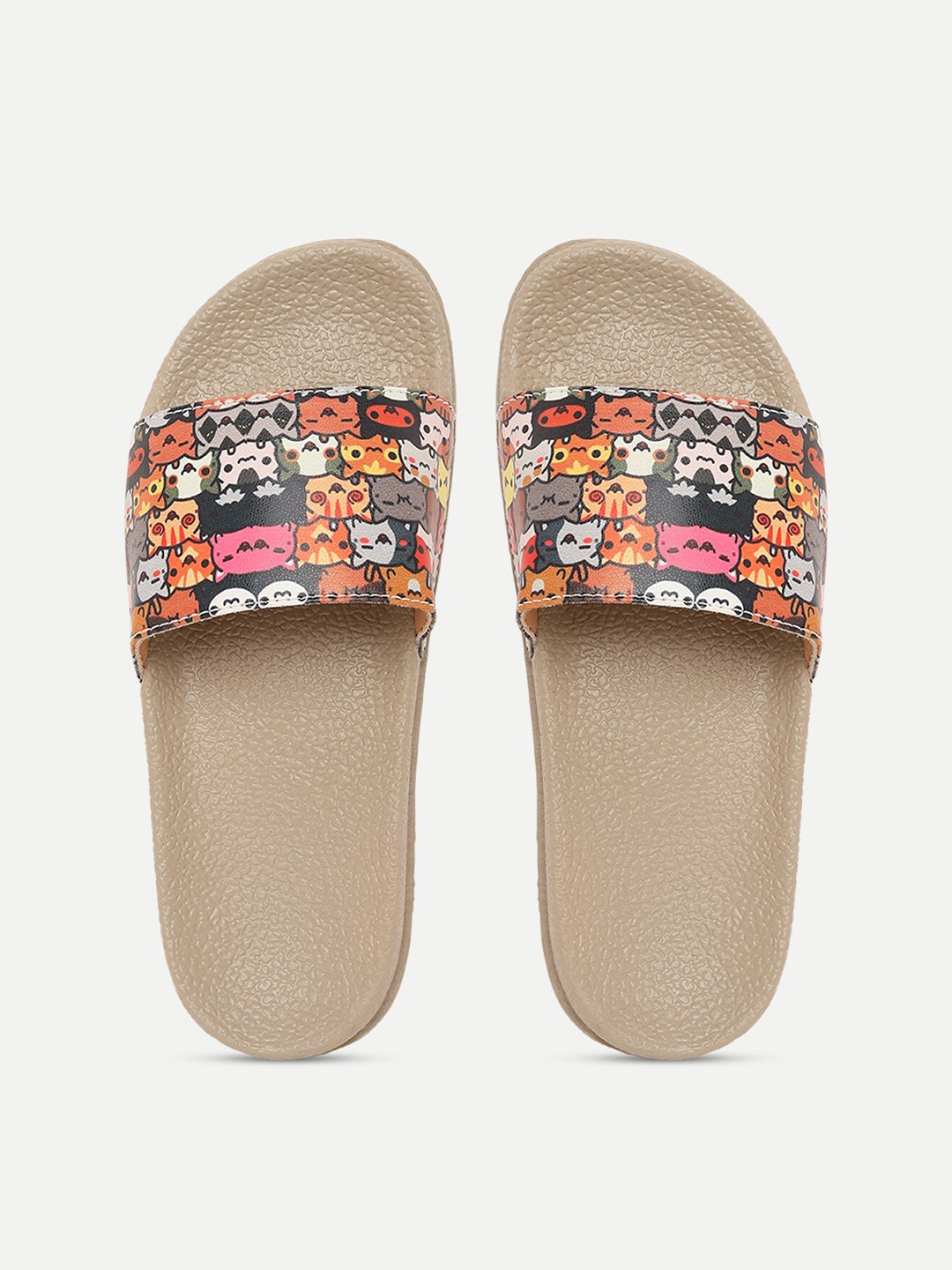 

FREECO Women Brown & Orange Printed Sliders