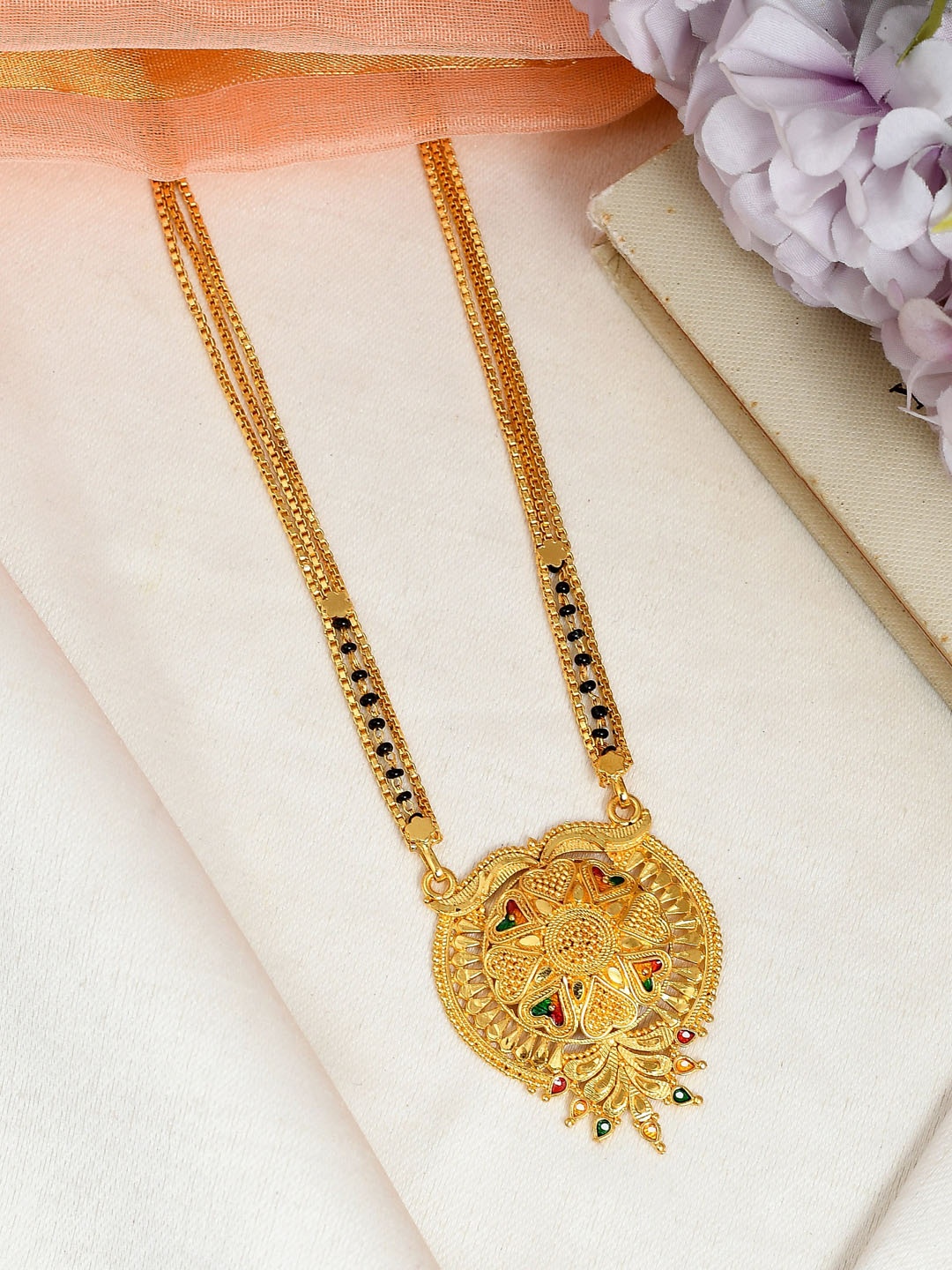 

Silvermerc Designs Gold-Plated Black Beads & Stones-Studded Maangtika