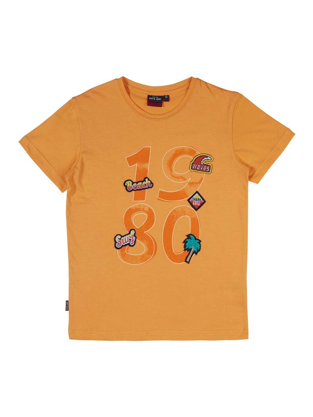 

Gini and Jony Boys Orange Pure Cotton Printed Applique Pure Cotton T-shirt