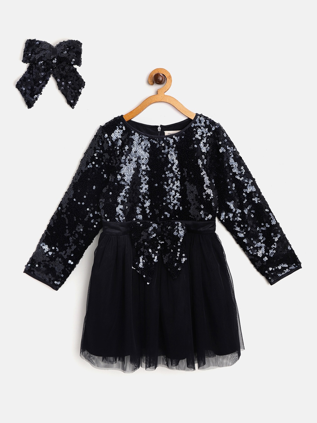 

Cherry Crumble Girls Navy Blue Net Sequin Dress