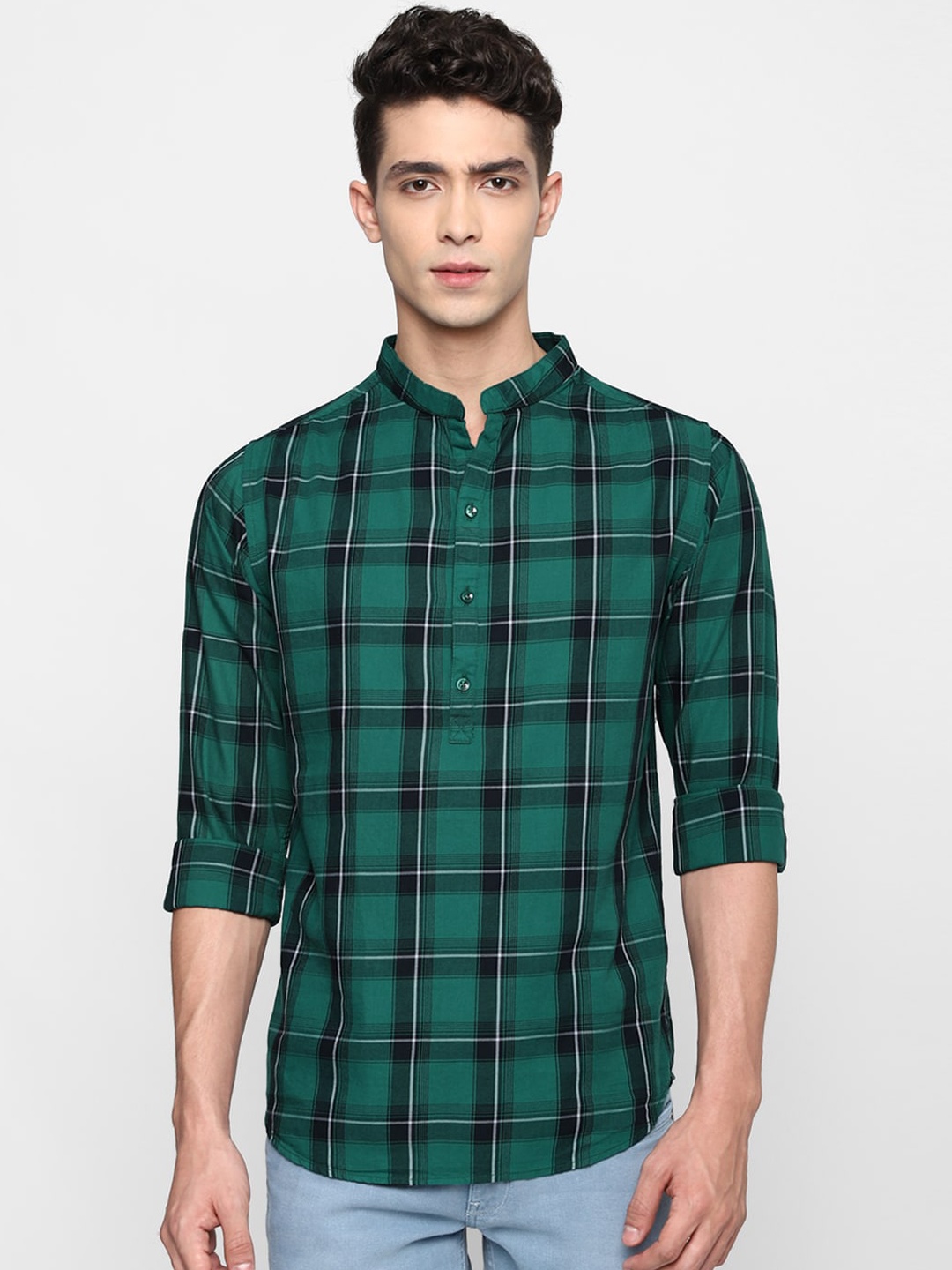 

FOREVER 21 Men Green Checked Casual Shirt