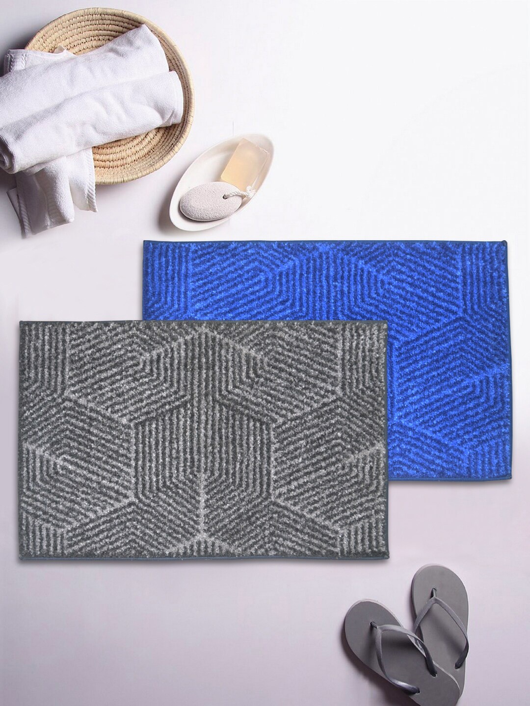 

BIANCA Set Of 2 Textured 1850 GSM Microfibre Anti-Skid Bath Rugs, Grey