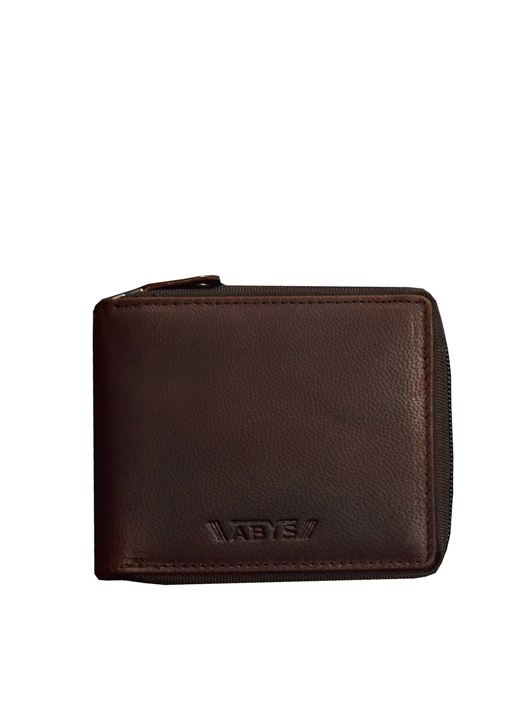 

ABYS Men Brown Textured Leather Zip Around Wallet