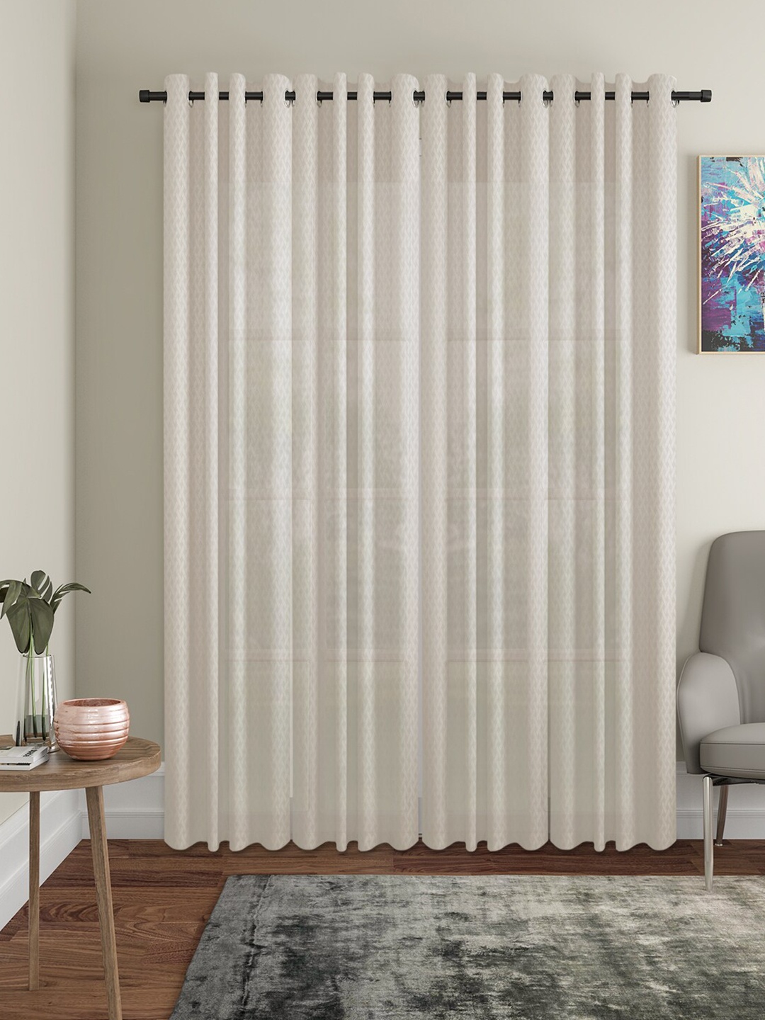 

HOSTA HOMES Cream-Coloured Set of 4 Geometric Door Curtain