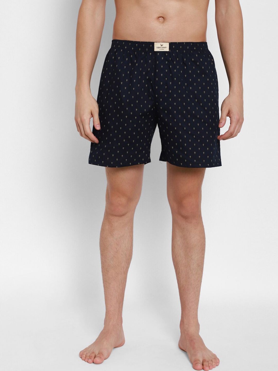 cape canary Men Navy Blue & Yellow Printed Pure Cotton Boxer CCAMBXLAMP