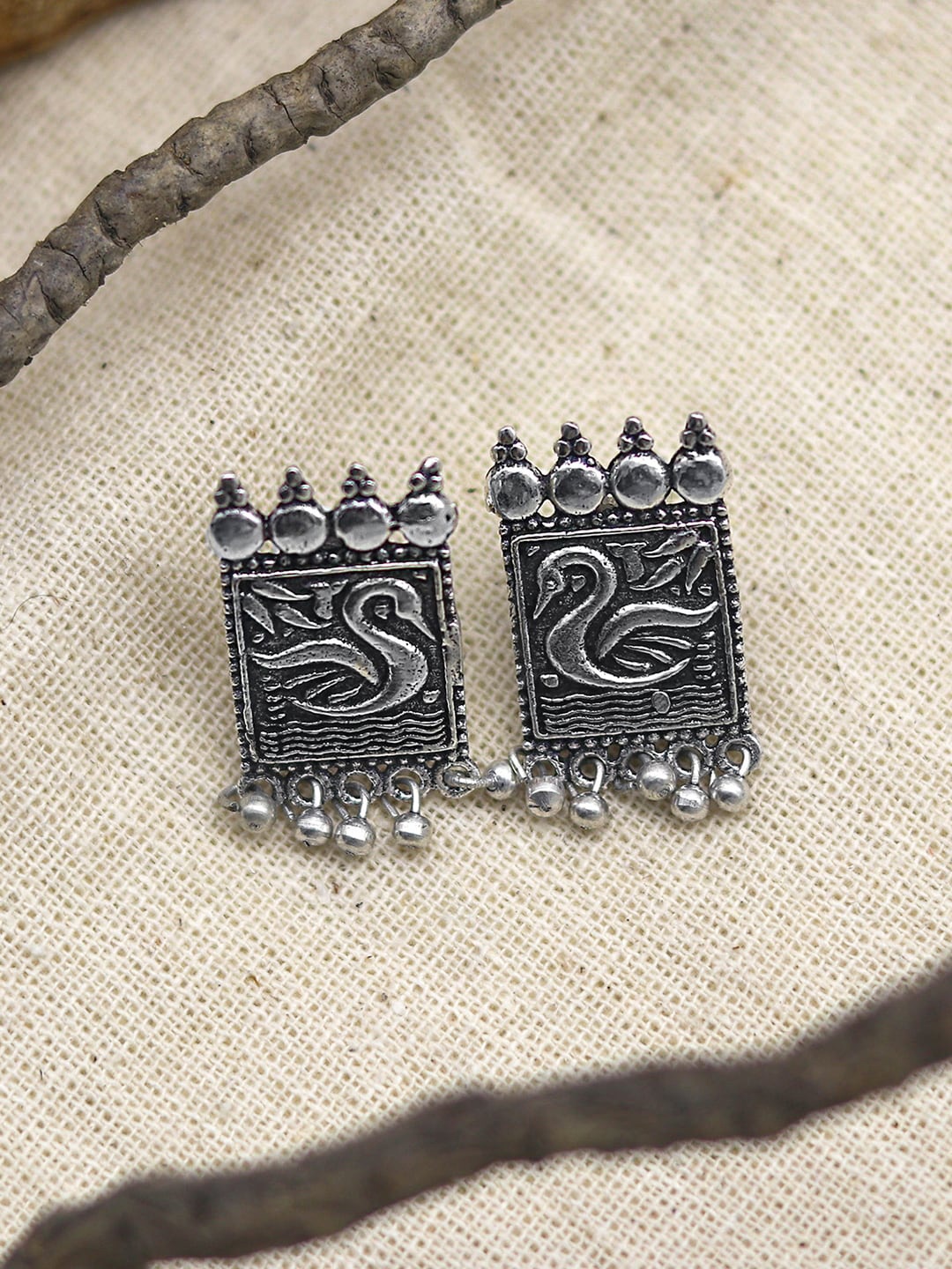 

TEEJH Silver-Toned Contemporary Studs Earrings