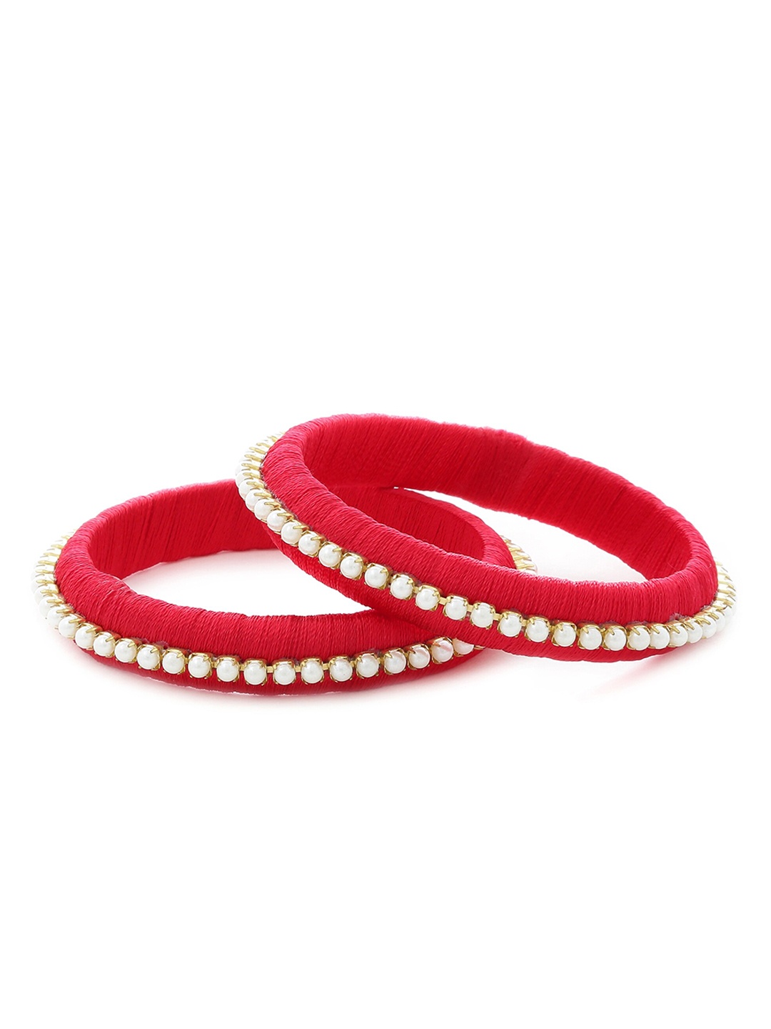 

AKSHARA Set Of 2 Red & White Pearl& Beaded Handcrafted Bangles