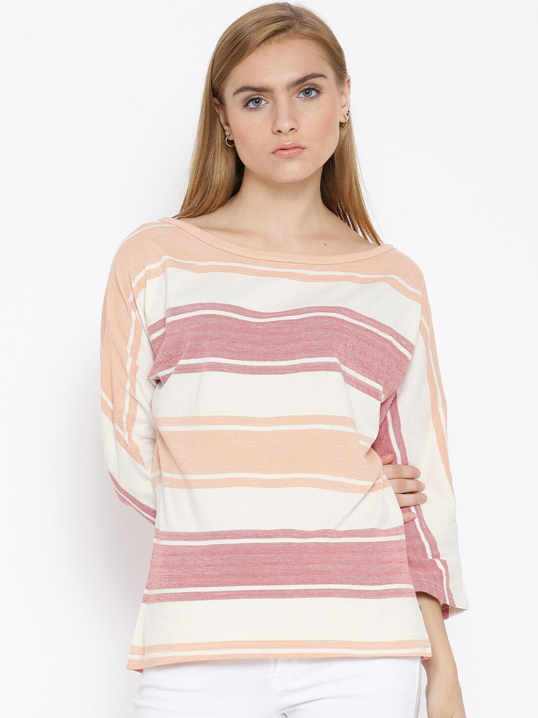 

Vaak Multicoloured Striped Extended Sleeves Knitted Regular Top, Multi
