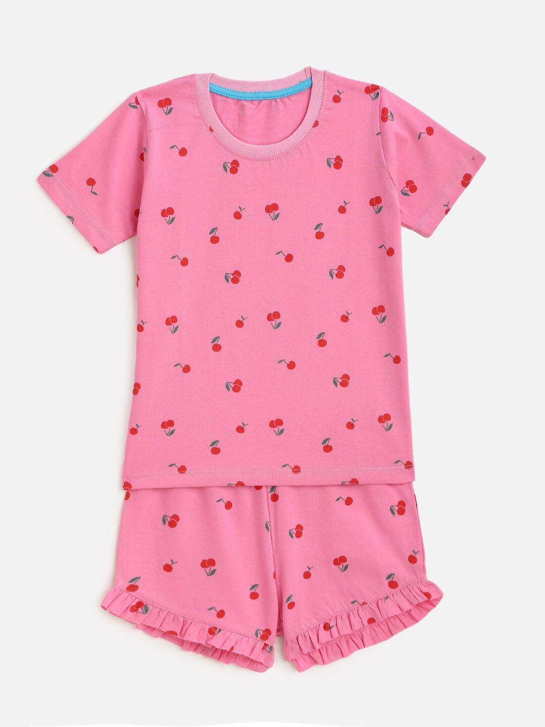 

YK Girls Pink & Red Printed Pure Cotton Night suit