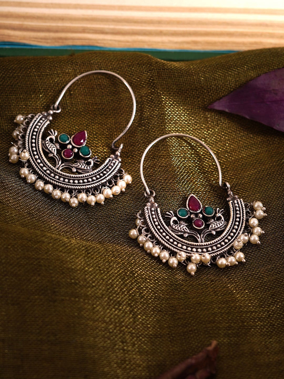 TEEJH Silver-Toned Contemporary Hoop Earrings