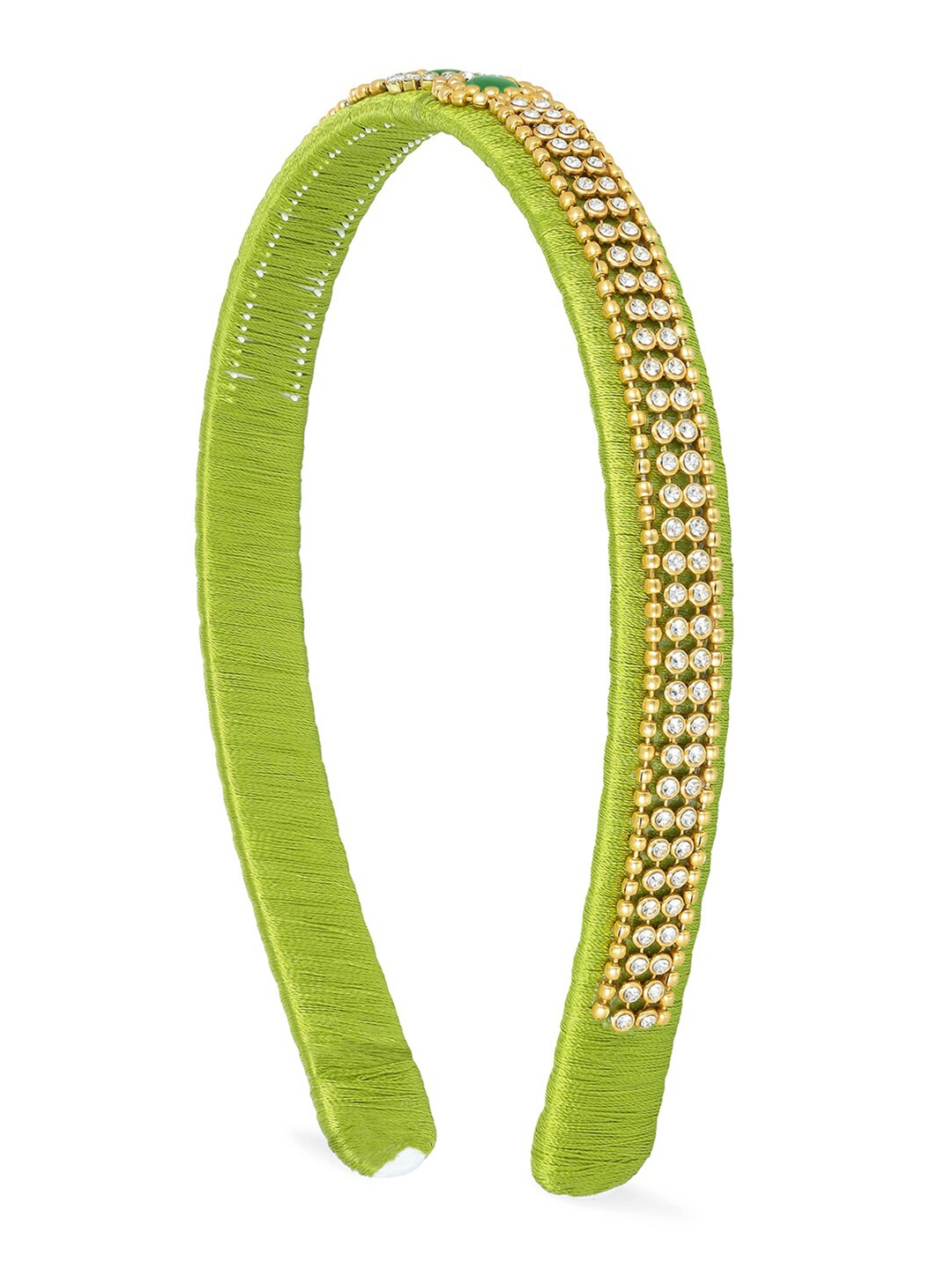 

AKSHARA Girls Green Handcrafted Embellished Hairband with Silk Thread