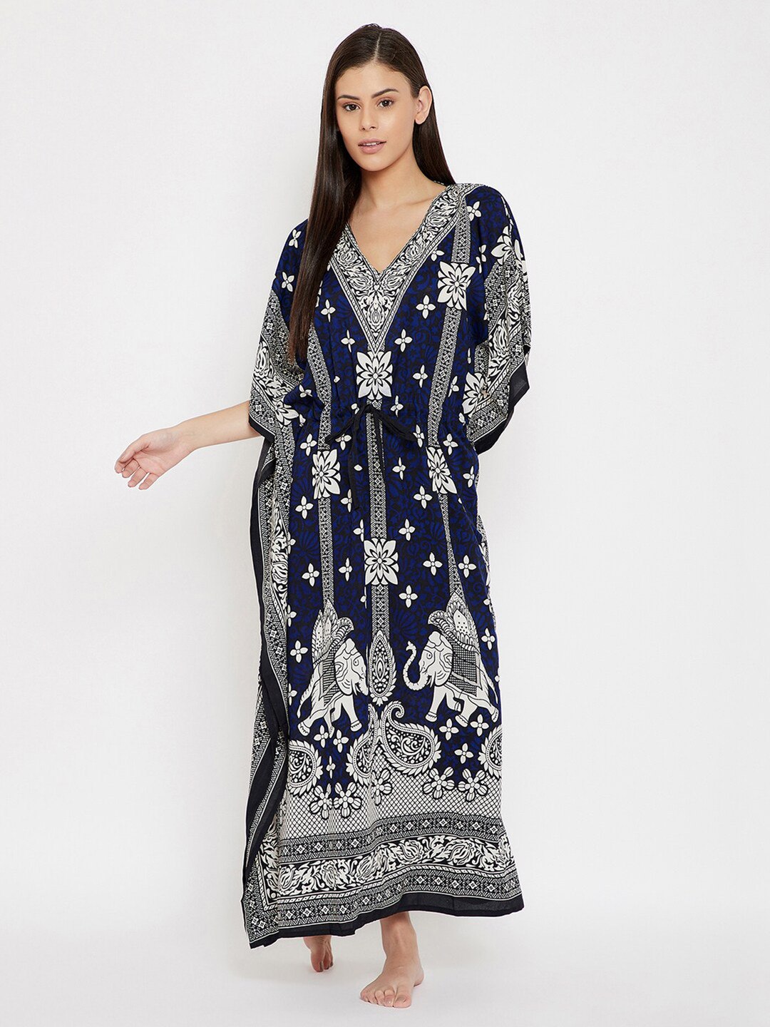 

Clovia Blue Printed Kaftan Maxi Nightdress