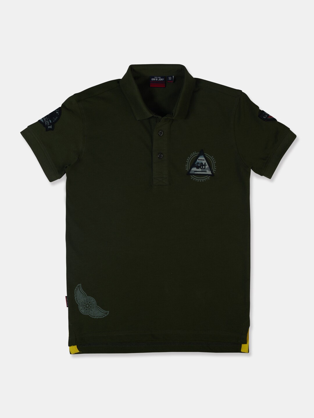 

Gini and Jony Boys Olive Green Polo Collar Applique Pure Cotton T-shirt