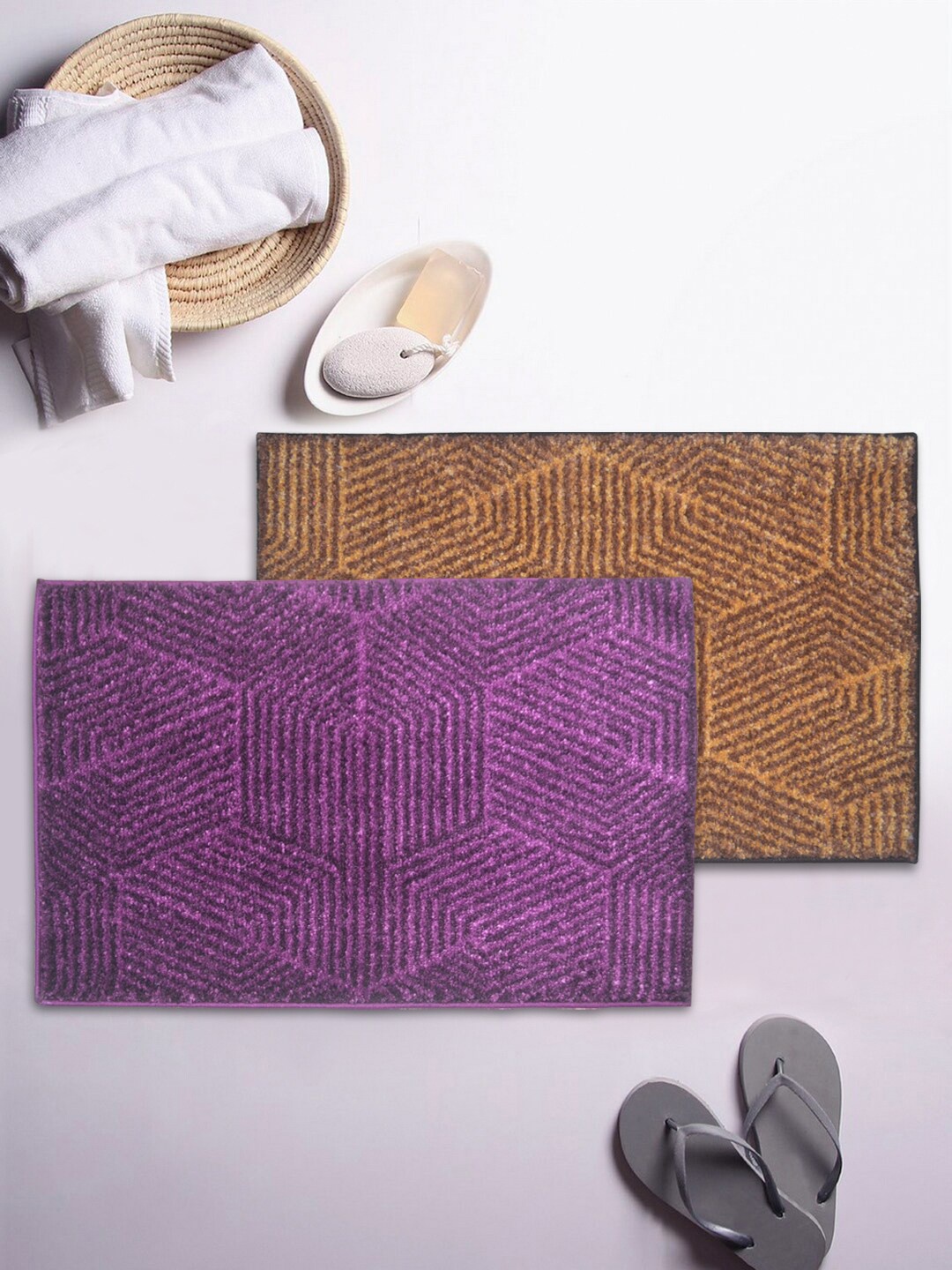 

BIANCA Set Of 2 Textured 1850 GSM Microfibre Anti-Skid Bath Rugs, Purple