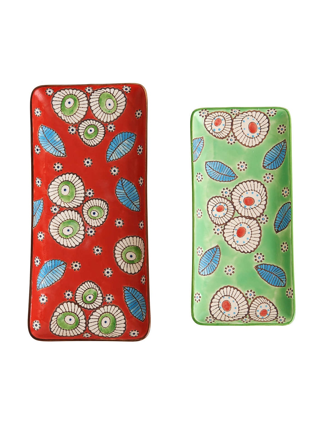 

Chumbak Red & Green Set of 2 Printed Ceramic Glossy Plates