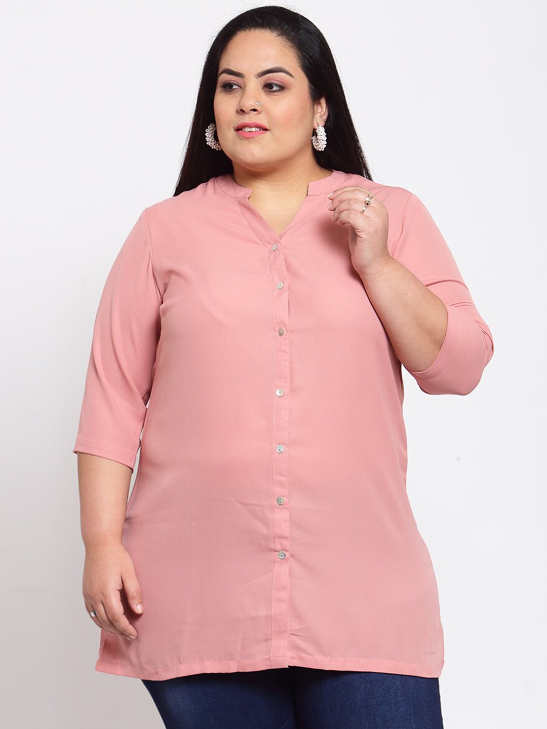 

plusS Women Pink Mandarin Collar Tunic