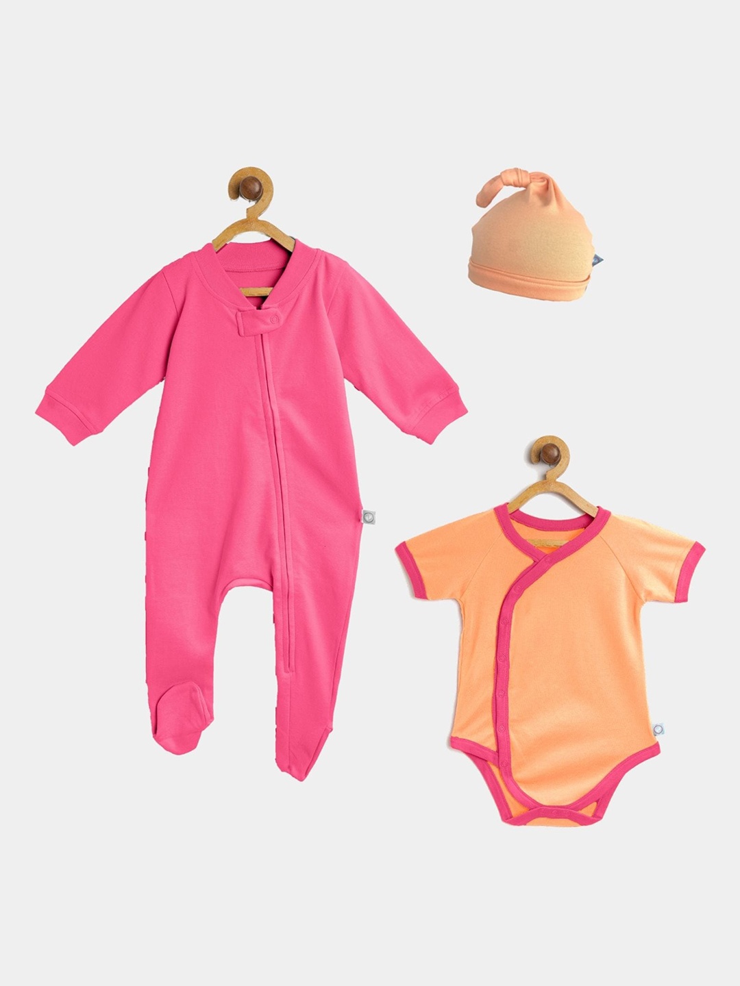 

Cherrytoes Pack of 3 Infants Magenta & Orange Sleepsuit Gift Set