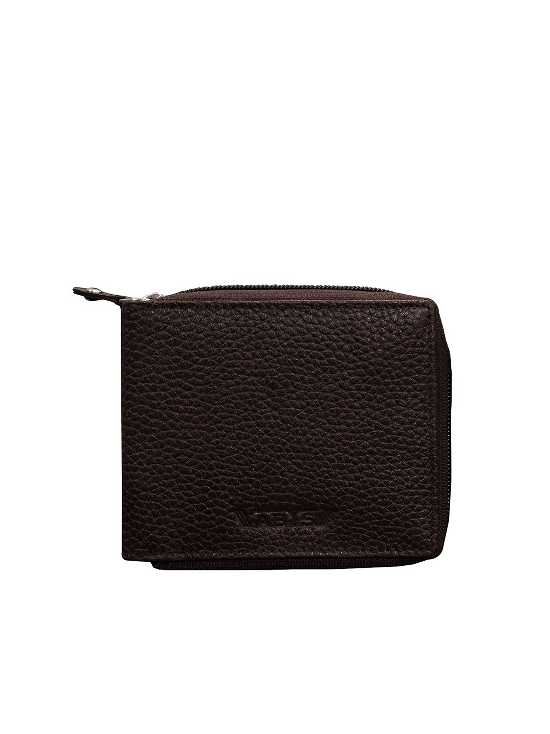 

ABYS Men Coffee Brown Textured Leather Zip Around Wallet