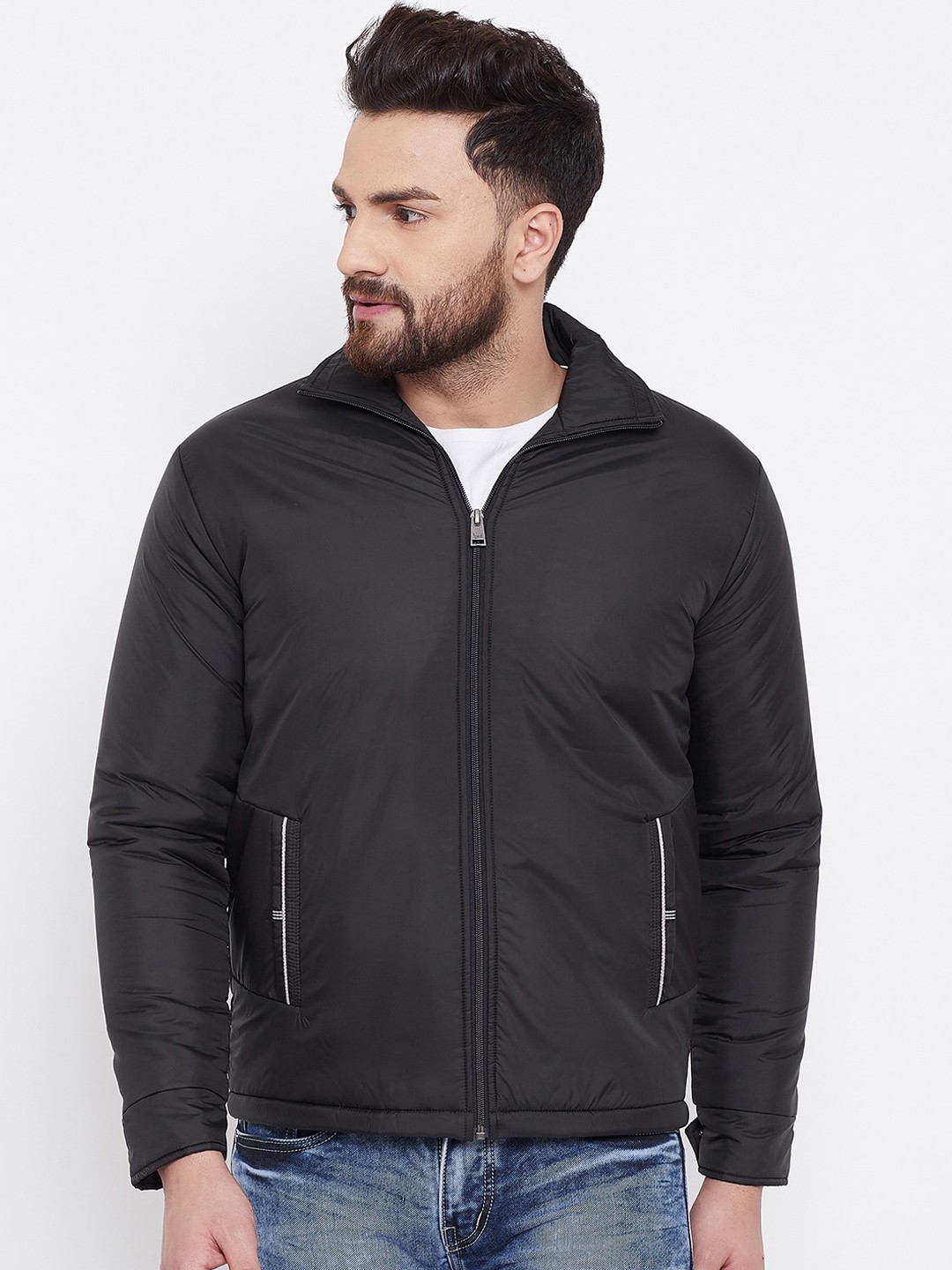

Spirit Men Black Striped Padded Jacket